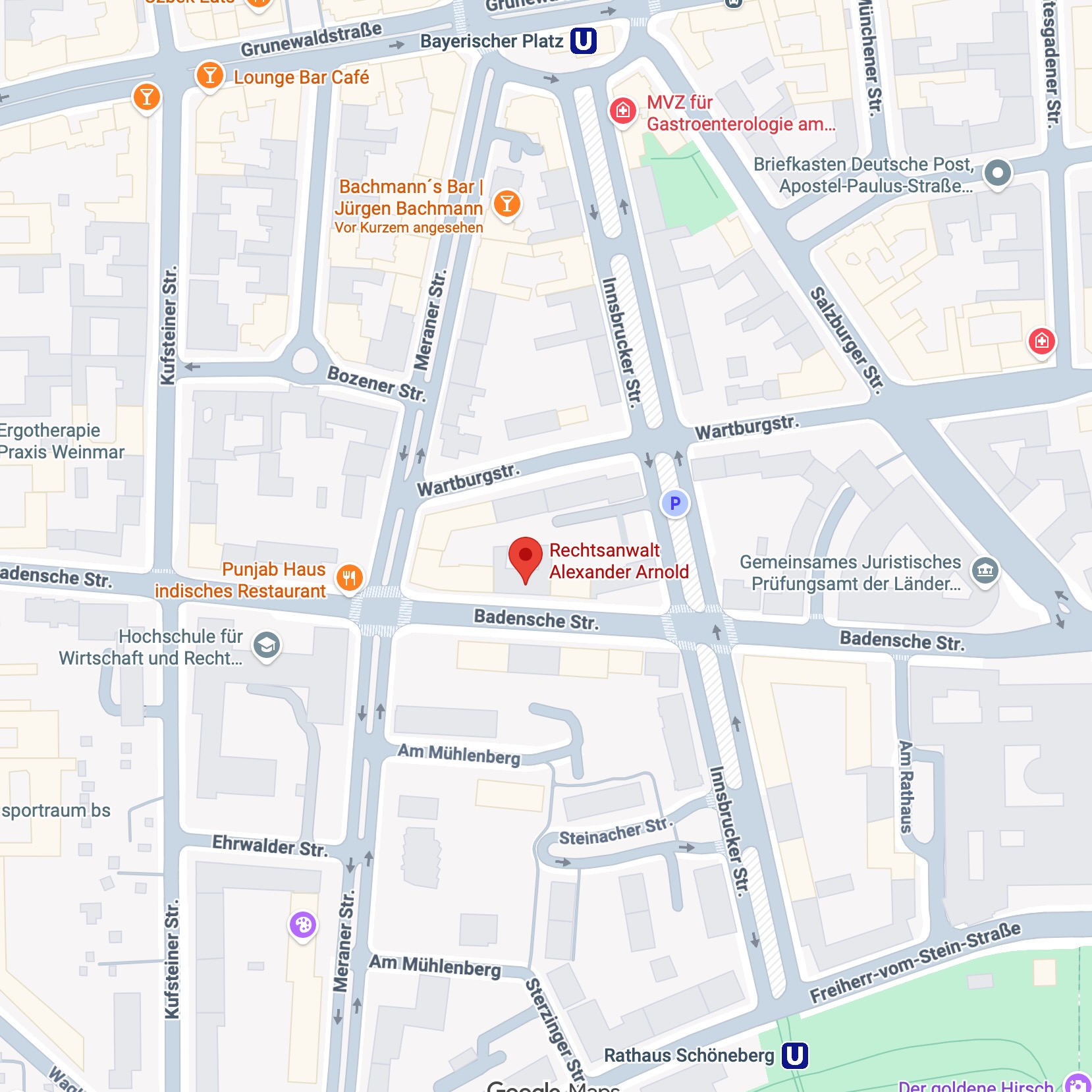 Lage der Kanzlei Arnold in der Badenschen Straße 6 in Berlin-Schöneberg